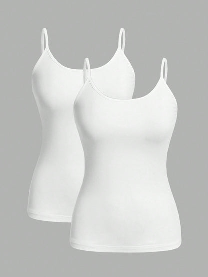 EZwear 2pcs Women's White Tight Casual Camisole