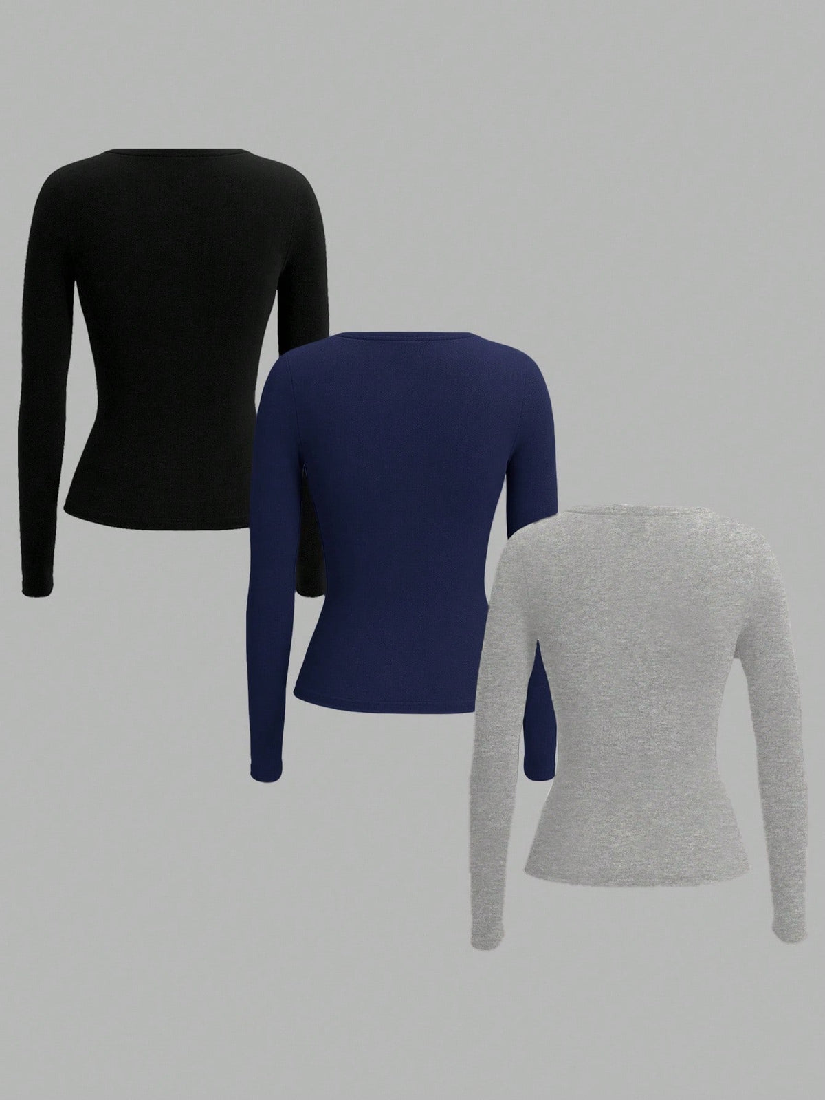 EZwear 3-Color Button Placket Long Sleeve Casual T-Shirt For Women Tight Tops V Neck Tops Women Long Sleeve Tops 3 Packs Tops