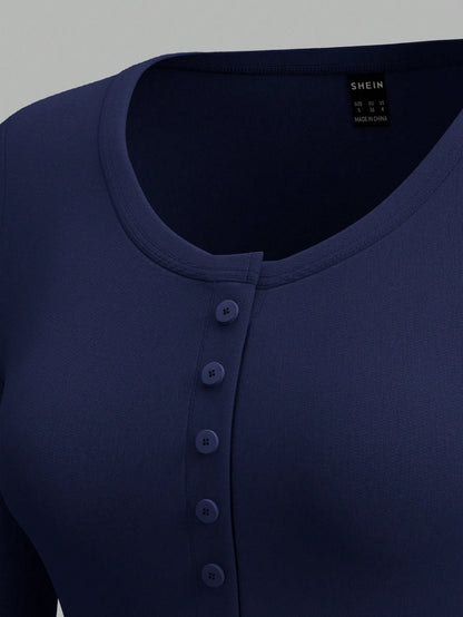 EZwear 3-Color Button Placket Long Sleeve Casual T-Shirt For Women Tight Tops V Neck Tops Women Long Sleeve Tops 3 Packs Tops