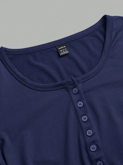 EZwear 3-Color Button Placket Long Sleeve Casual T-Shirt For Women Tight Tops V Neck Tops Women Long Sleeve Tops 3 Packs Tops