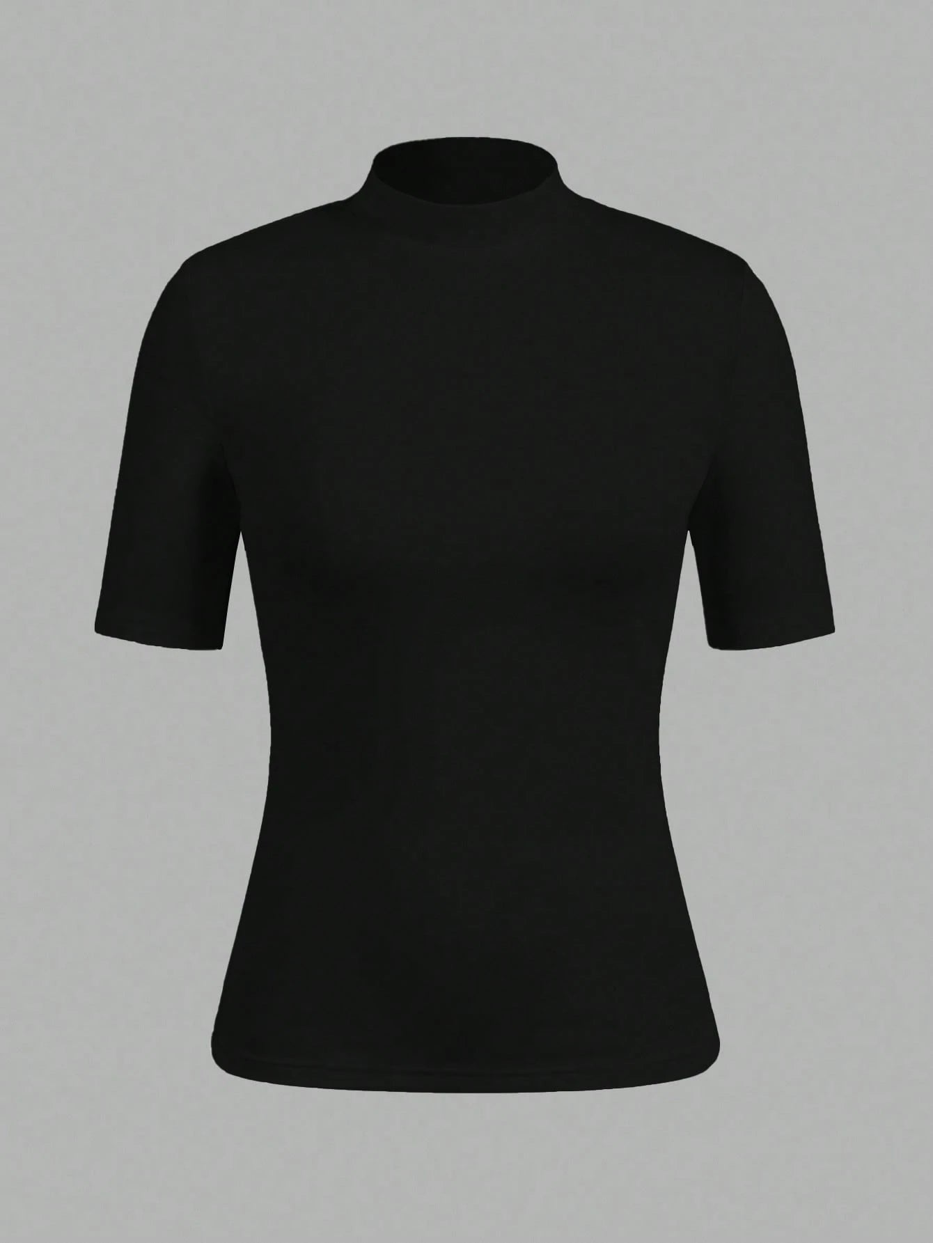 EZwear 3pcs Black Casual Minimalist Women Short Sleeve Turtleneck Undershirt Set,Black Tops