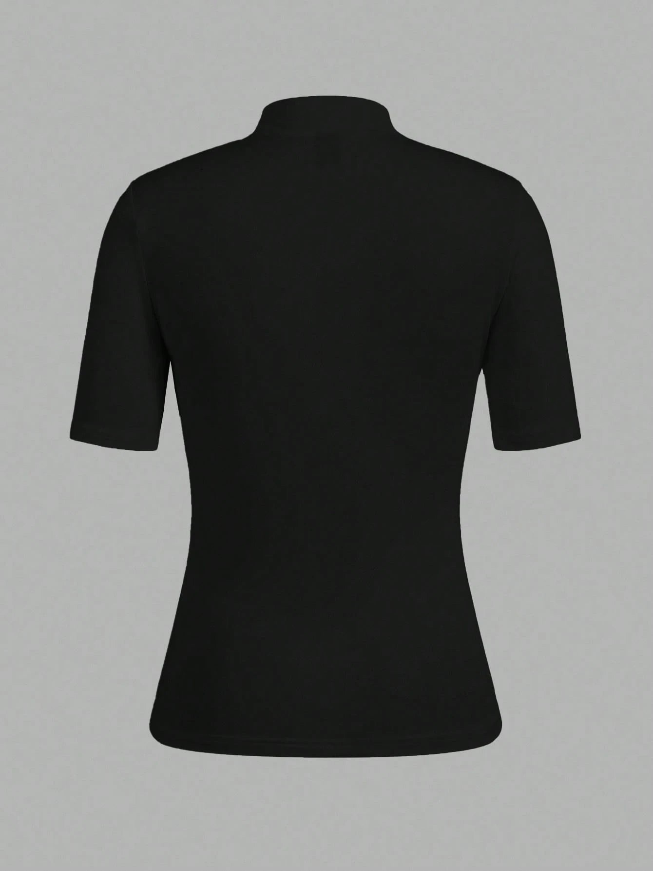 EZwear 3pcs Black Casual Minimalist Women Short Sleeve Turtleneck Undershirt Set,Black Tops