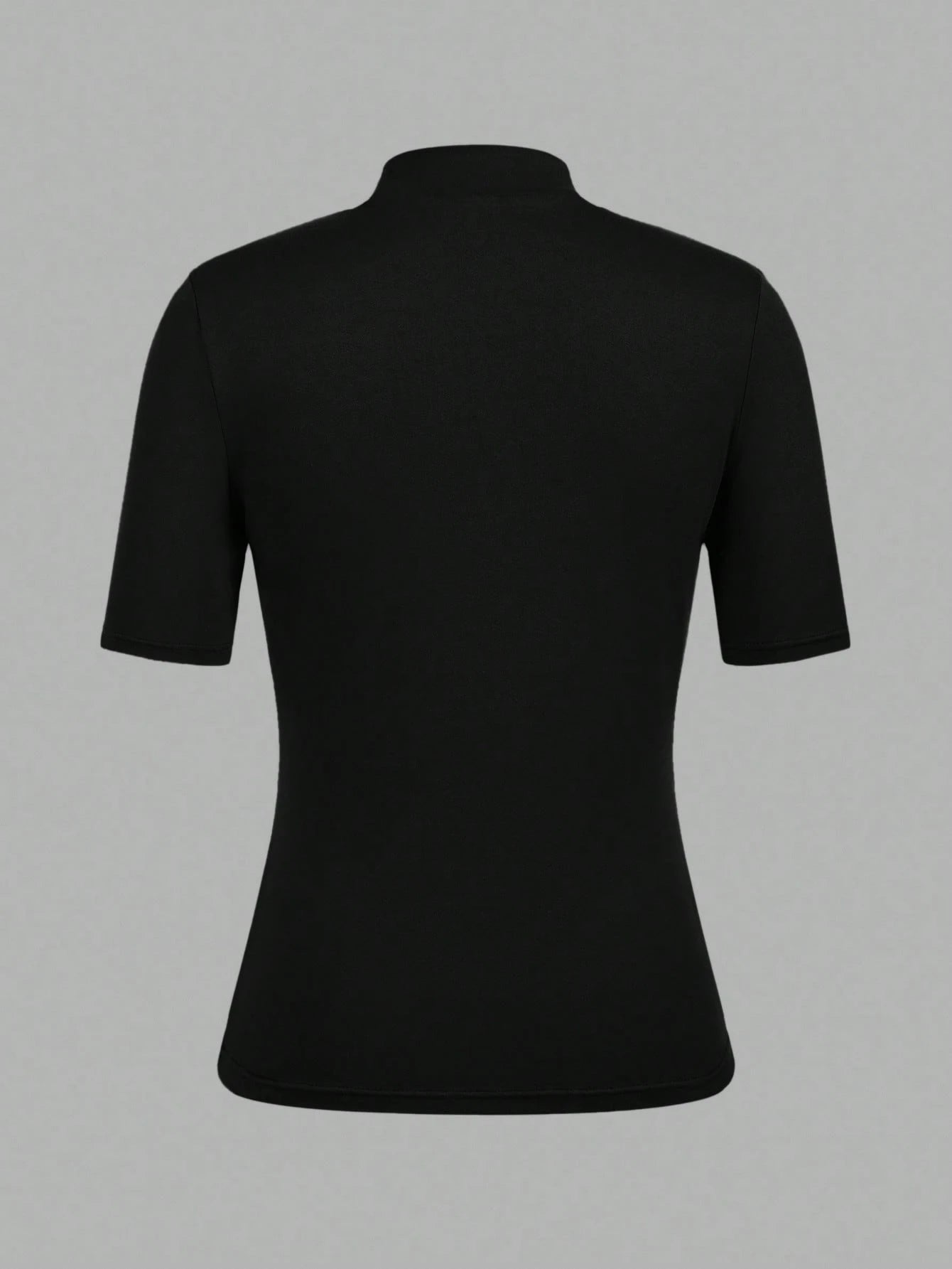 EZwear 3pcs Black Casual Minimalist Women Short Sleeve Turtleneck Undershirt Set,Black Tops