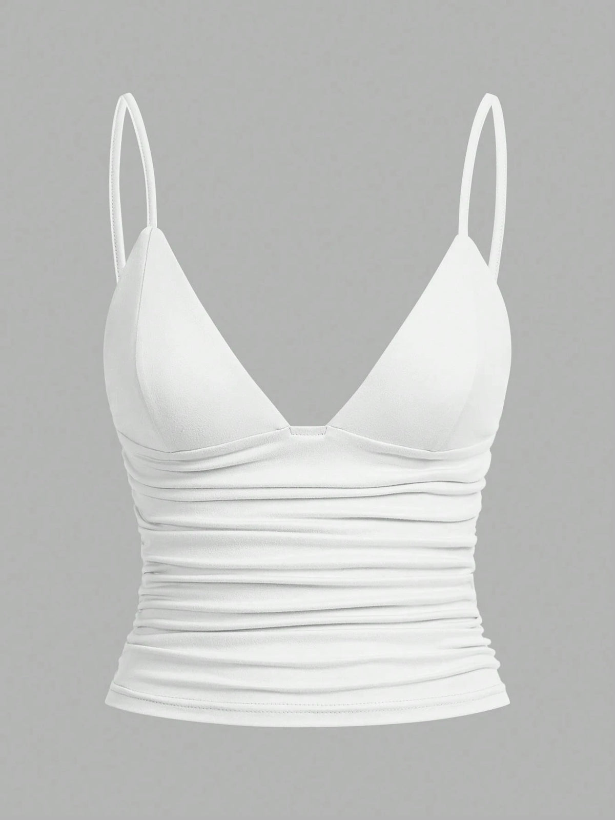 EZwear 3pcs/Set Casual Women Ruched Cropped Camisole With Shelf Bra, Suitable For Summer