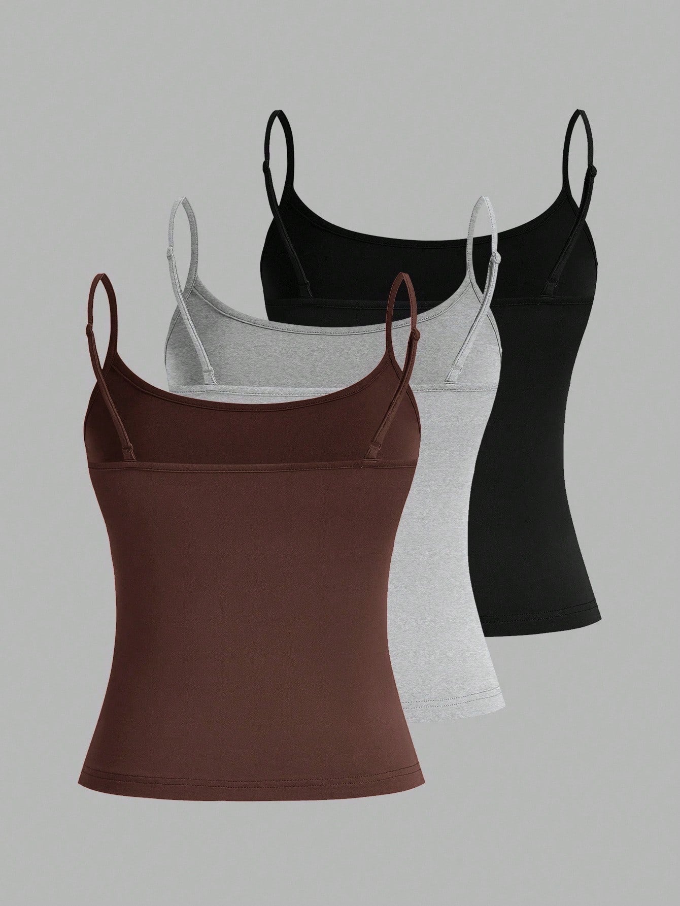 EZwear 3pcs/Set Women's Sexy Casual Cropped Camisole Tops, Suitable For Summer Beach Everyday Dark Brown Grey Black