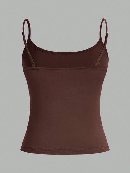 EZwear 3pcs/Set Women's Sexy Casual Cropped Camisole Tops, Suitable For Summer Beach Everyday Dark Brown Grey Black