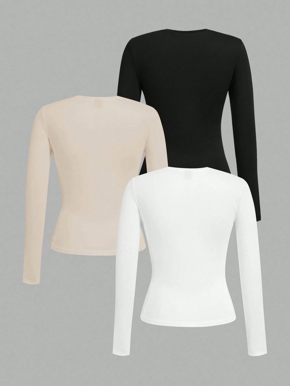 EZwear 3pcs Women Crew Neck Casual Fitted Long Sleeve T-Shirt Suit, Suitable For Spring And Autumn And Winter