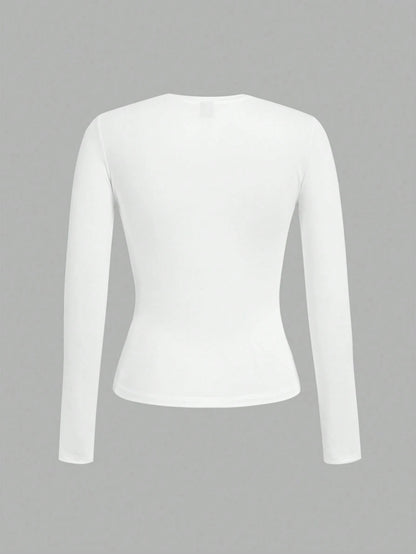 EZwear 3pcs Women Crew Neck Casual Fitted Long Sleeve T-Shirt Suit, Suitable For Spring And Autumn And Winter