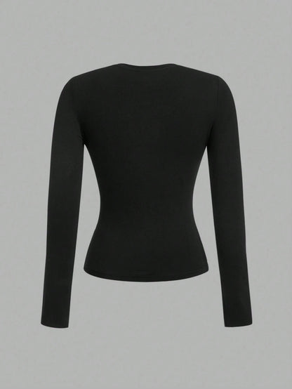 EZwear 3pcs Women Crew Neck Casual Fitted Long Sleeve T-Shirt Suit, Suitable For Spring And Autumn And Winter