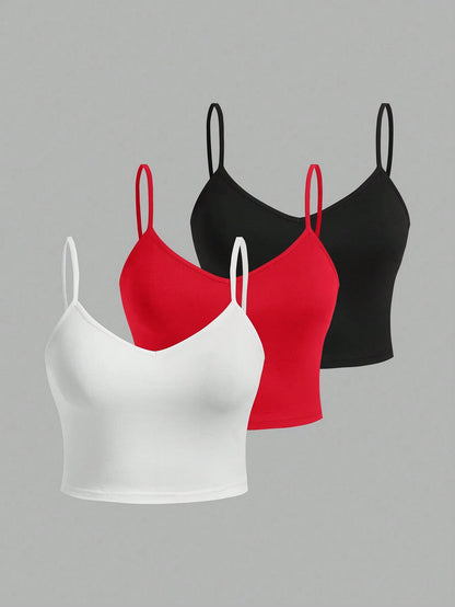 EZwear 3pcs Women's Casual Short Sexy Tank Tops Set, Perfect For Summer Back To School