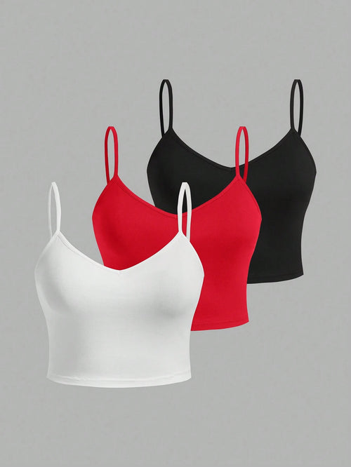 EZwear 3pcs Women's Casual Short Sexy Tank Tops Set, Perfect For Summer Back To School