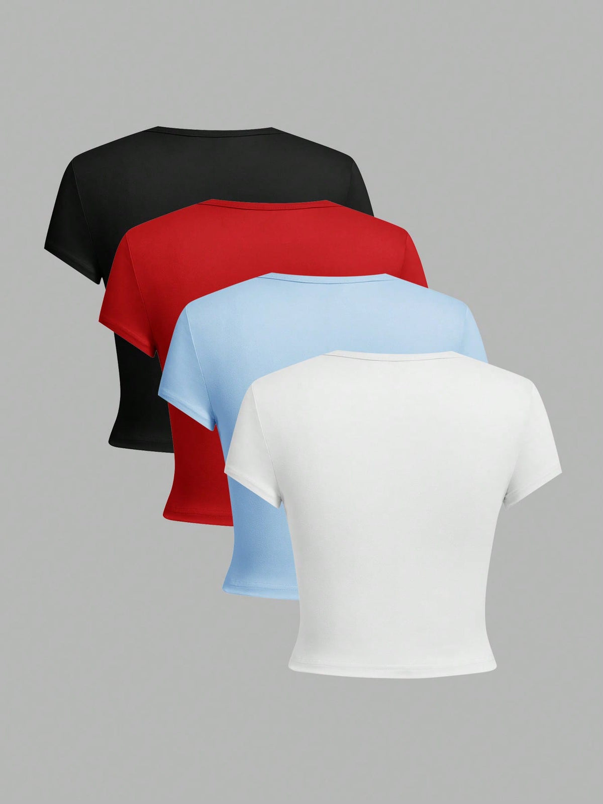 EZwear 4pcs Pack Round Neck Short Sleeve Fitted Women T-Shirts For Summer Suitable For Going Out