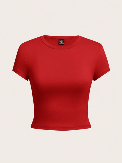 EZwear 4pcs Pack Round Neck Short Sleeve Fitted Women T-Shirts For Summer Suitable For Going Out