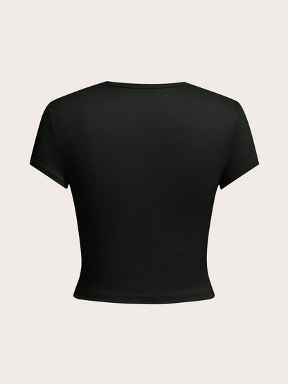 EZwear 4pcs Pack Round Neck Short Sleeve Fitted Women T-Shirts For Summer Suitable For Going Out