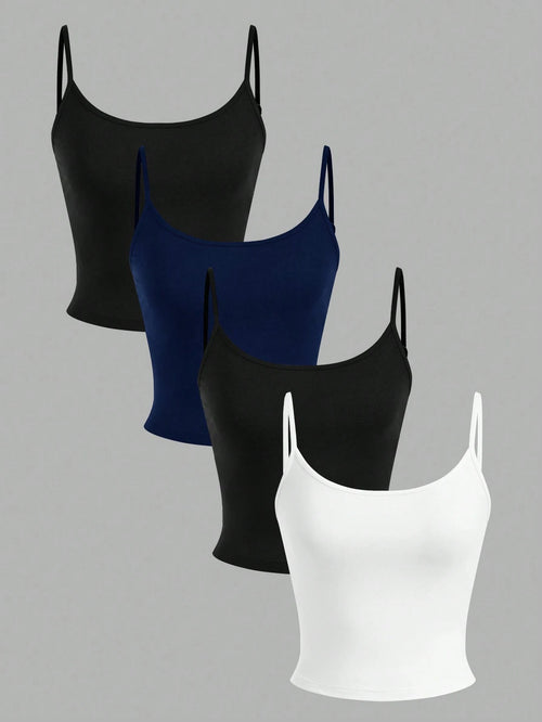 EZwear 4pcs/Set Women's Casual Cropped Tank Tops, Suitable For Summer Back To School