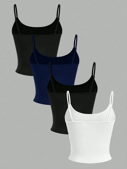 EZwear 4pcs/Set Women's Casual Cropped Tank Tops, Suitable For Summer Back To School