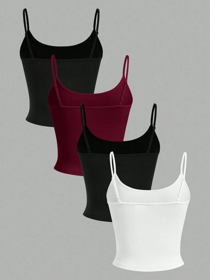 EZwear 4pcs Women's Cropped Casual Camisole Tops, Suitable For Summer,Red Top