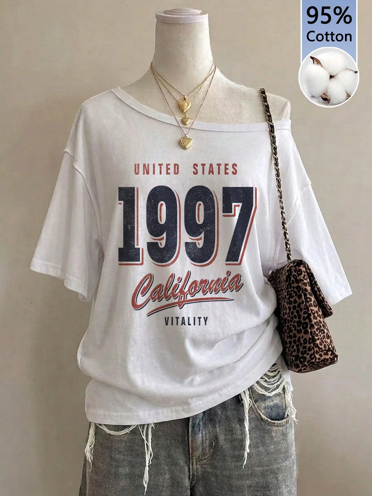EZwear 95% Cotton Women's Casual Off-Shoulder Drop Shoulder Short Sleeve Loose Fit T-Shirt, Women's Summer Clothing, Women's Casual Wear, Street Style, Suitable For Daily Commute, Date, Party, A