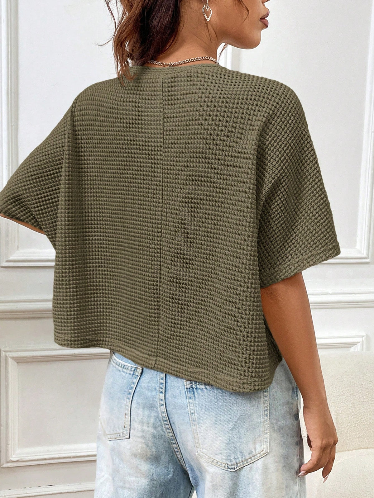 EZwear Army Green Loose Knit T-Shirt For Women