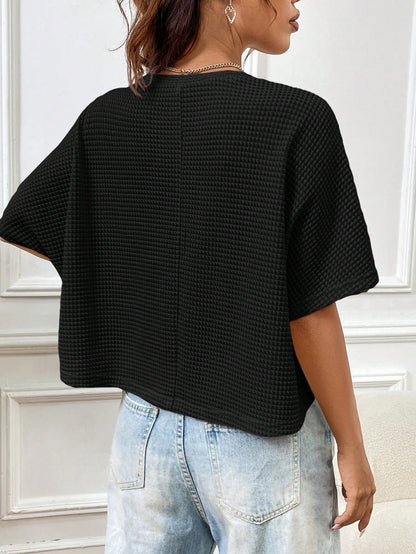 EZwear Black Knitted Loose Fit Women T-Shirt