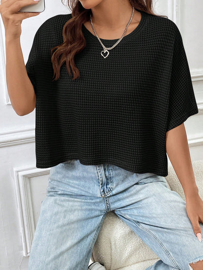 EZwear Black Knitted Loose Fit Women T-Shirt