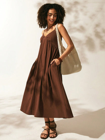 EZwear Casual Holiday Solid Cami Dress For Summer Vacation