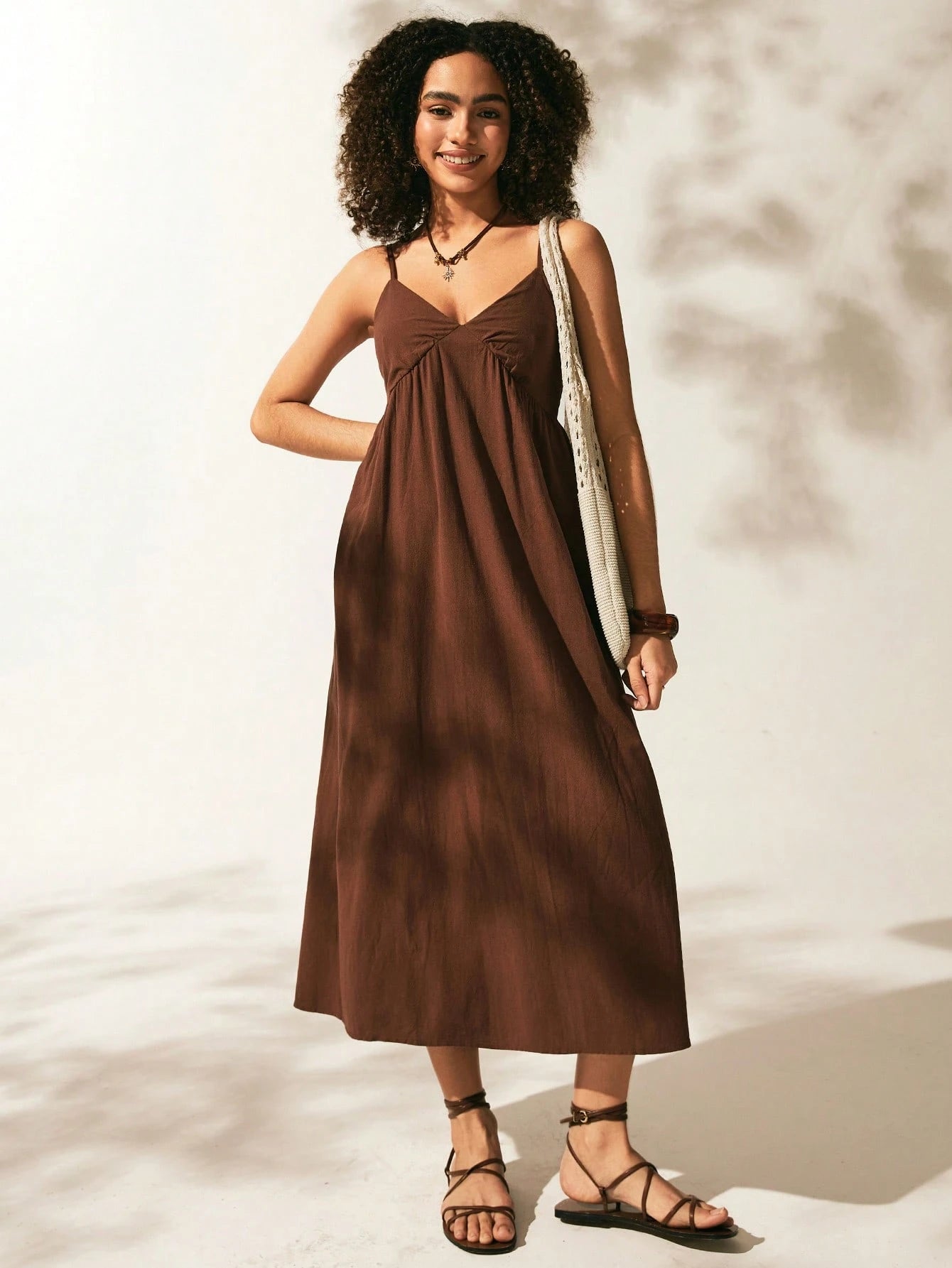 EZwear Casual Holiday Solid Cami Dress For Summer Vacation