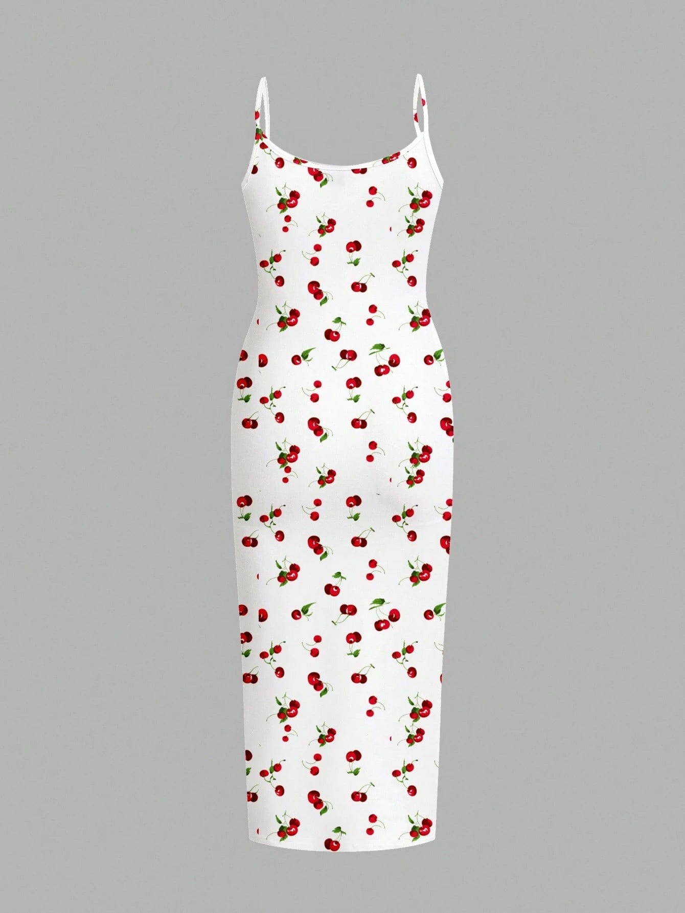 EZwear Casual Minimalist Cherry Pattern Tight Camisole Maxi Dress, Suitable For Summer Cherry Dress Women Suitable For Going Out Chic Dress