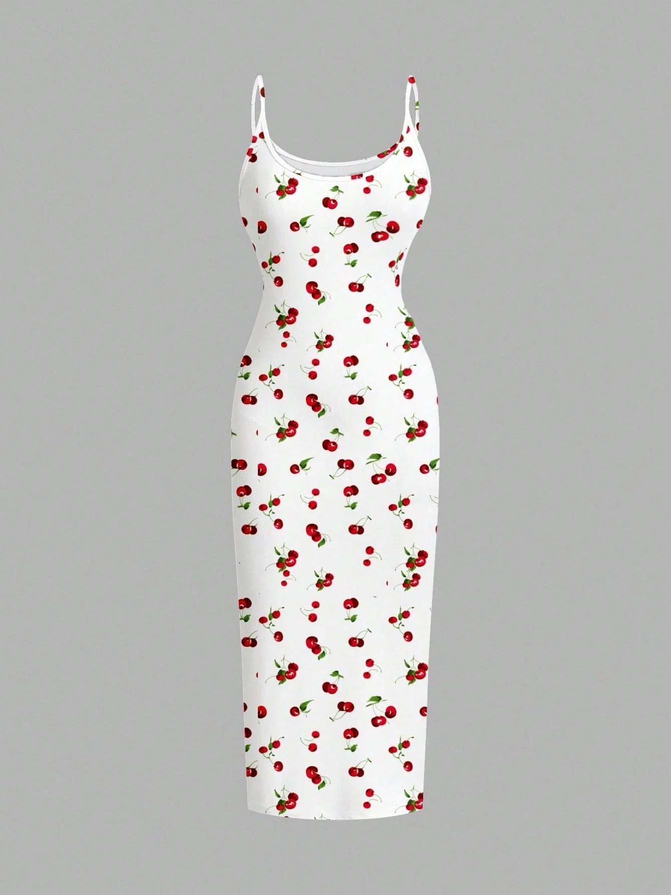 EZwear Casual Minimalist Cherry Pattern Tight Camisole Maxi Dress, Suitable For Summer Cherry Dress Women Suitable For Going Out Chic Dress