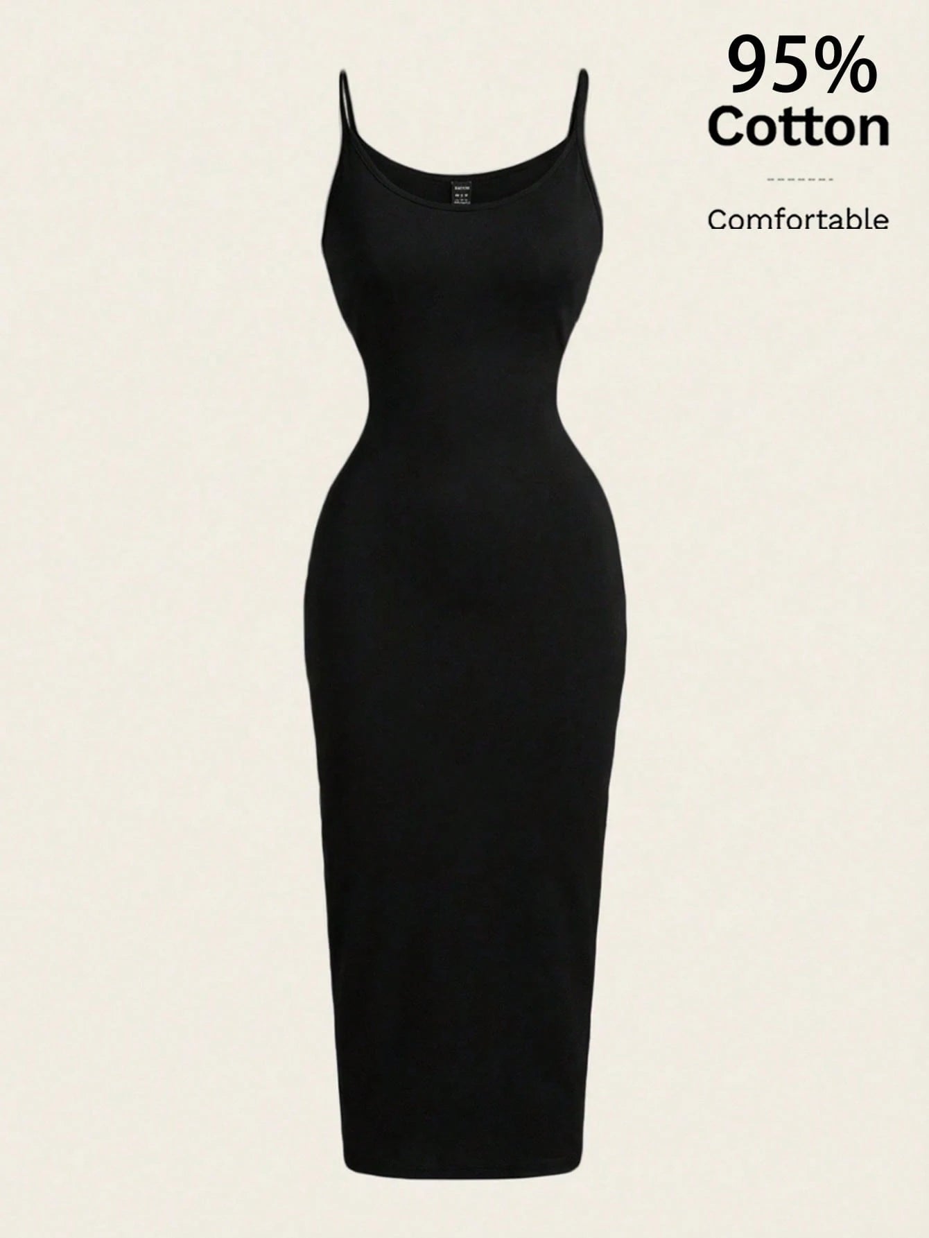 EZwear Casual Minimalist Full-Length Bodycon Camisole Dress, Suitable For Summer, 95% Cotton, Women's Daily Wear,Black Dress For Women