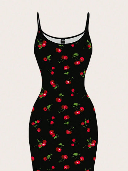 EZwear Casual Minimalist Full-Length Bodycon Camisole Dress, Suitable For Summer, 95% Cotton, Women's Daily Wear,Black Dress For Women