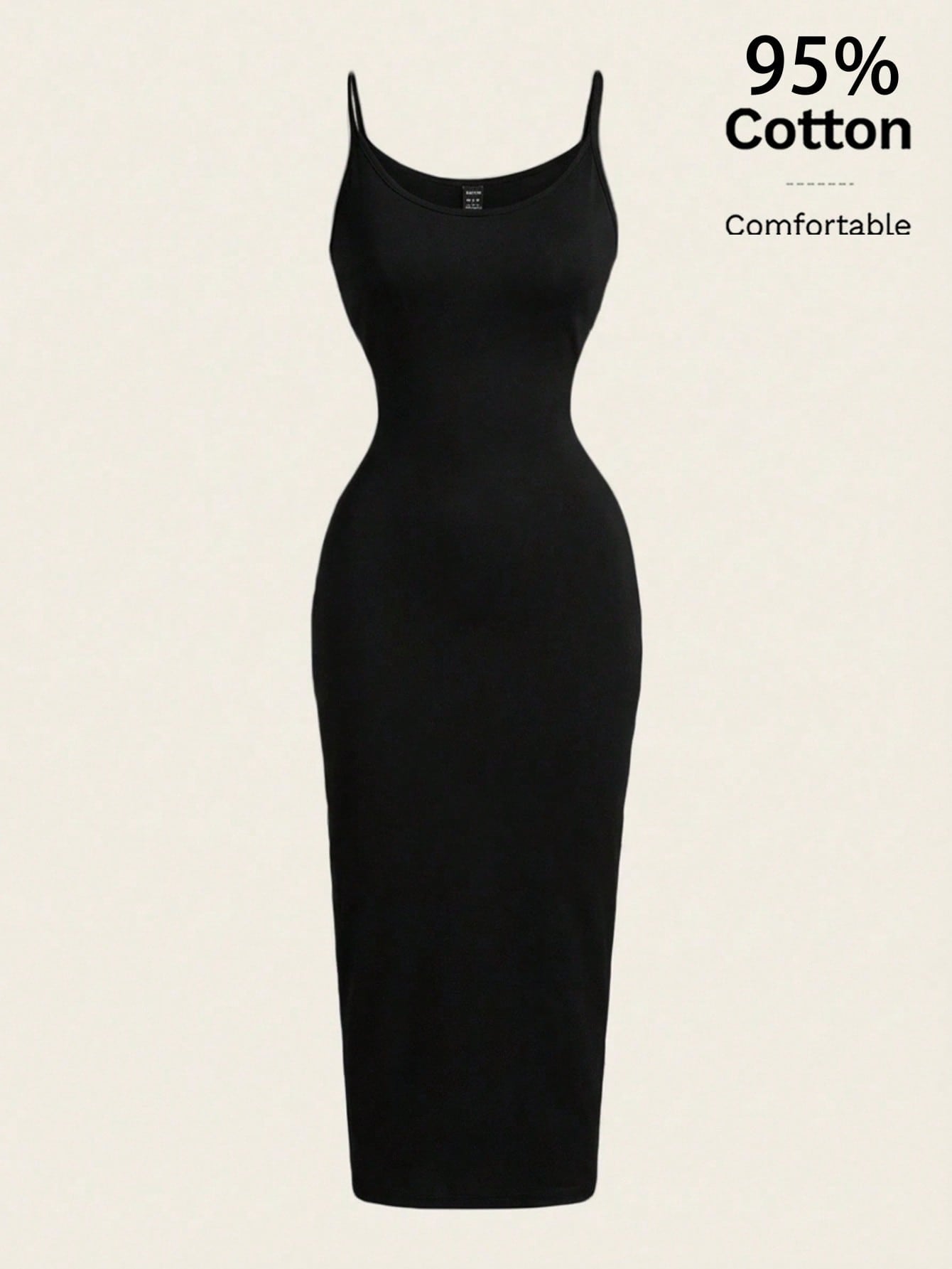 EZwear Casual Minimalist Full-Length Bodycon Camisole Dress, Suitable For Summer, 95% Cotton, Women's Daily Wear,Black Dress For Women