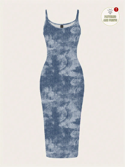 EZwear Casual Minimalist Street Tie-Dye Full Print Sleeveless Maxi Dress, Suitable For Summer,Summer Dresses For Women Chic Dress