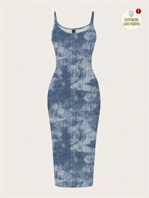 EZwear Casual Minimalist Street Tie-Dye Full Print Sleeveless Maxi Dress, Suitable For Summer,Summer Dresses For Women Chic Dress