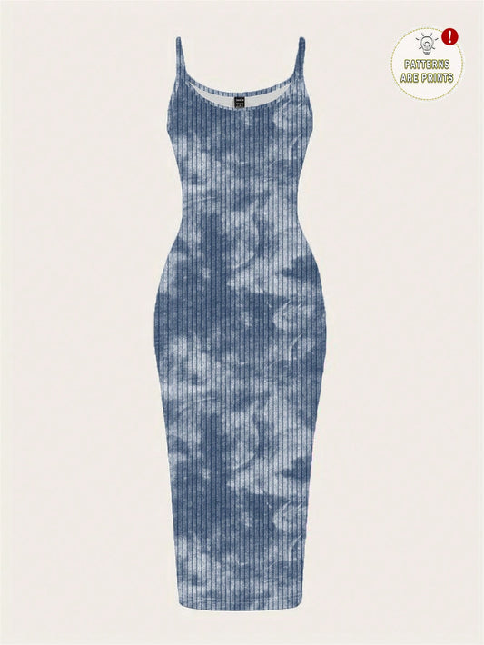 EZwear Casual Minimalist Street Tie-Dye Full Print Sleeveless Maxi Dress, Suitable For Summer,Summer Dresses For Women Chic Dress