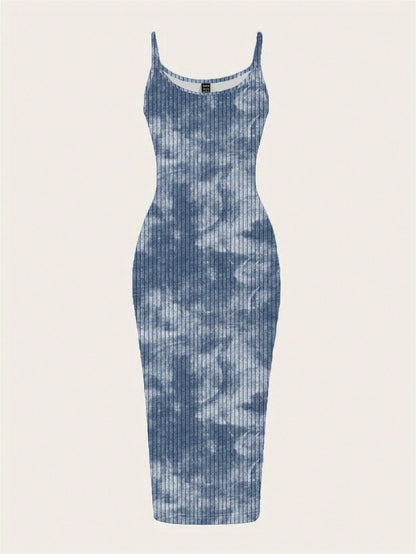 EZwear Casual Minimalist Street Tie-Dye Full Print Sleeveless Maxi Dress, Suitable For Summer,Summer Dresses For Women Chic Dress