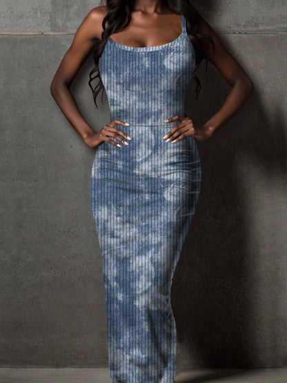 EZwear Casual Minimalist Street Tie-Dye Full Print Sleeveless Maxi Dress, Suitable For Summer,Summer Dresses For Women Chic Dress