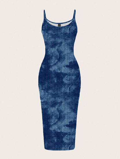 EZwear Casual Minimalist Street Tie-Dye Full Print Sleeveless Maxi Dress, Suitable For Summer,Summer Dresses For Women Chic Dress