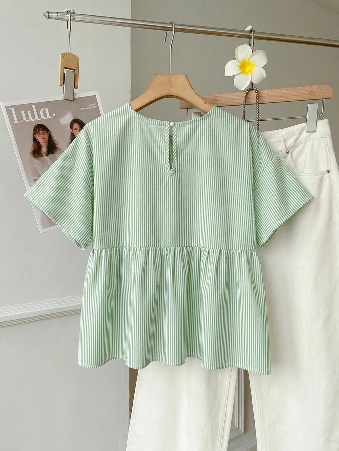 EZwear Green Striped Woven Women's Shirt,Summer Top