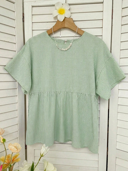 EZwear Green Striped Woven Women's Shirt,Summer Top