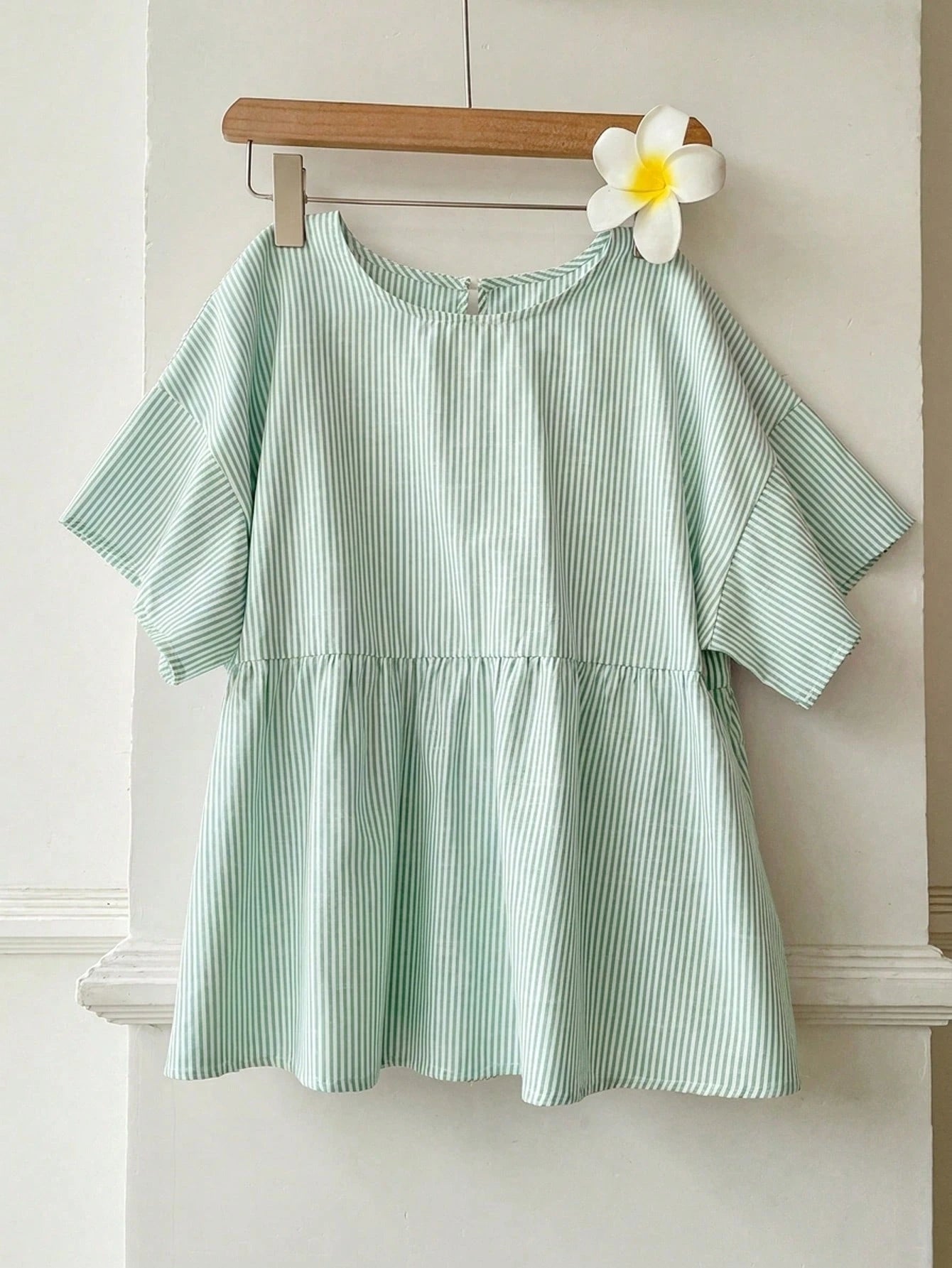 EZwear Green Striped Woven Women's Shirt,Summer Top