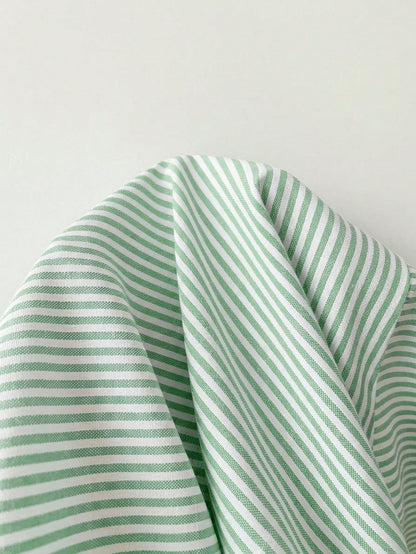 EZwear Green Striped Woven Women's Shirt,Summer Top