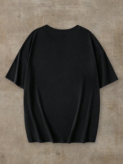EZwear Oversized Music Festival Guitar & Eagle Graphic Round Neck Short Sleeve Loose T-Shirt, Cotton Blend, Summer Back To School