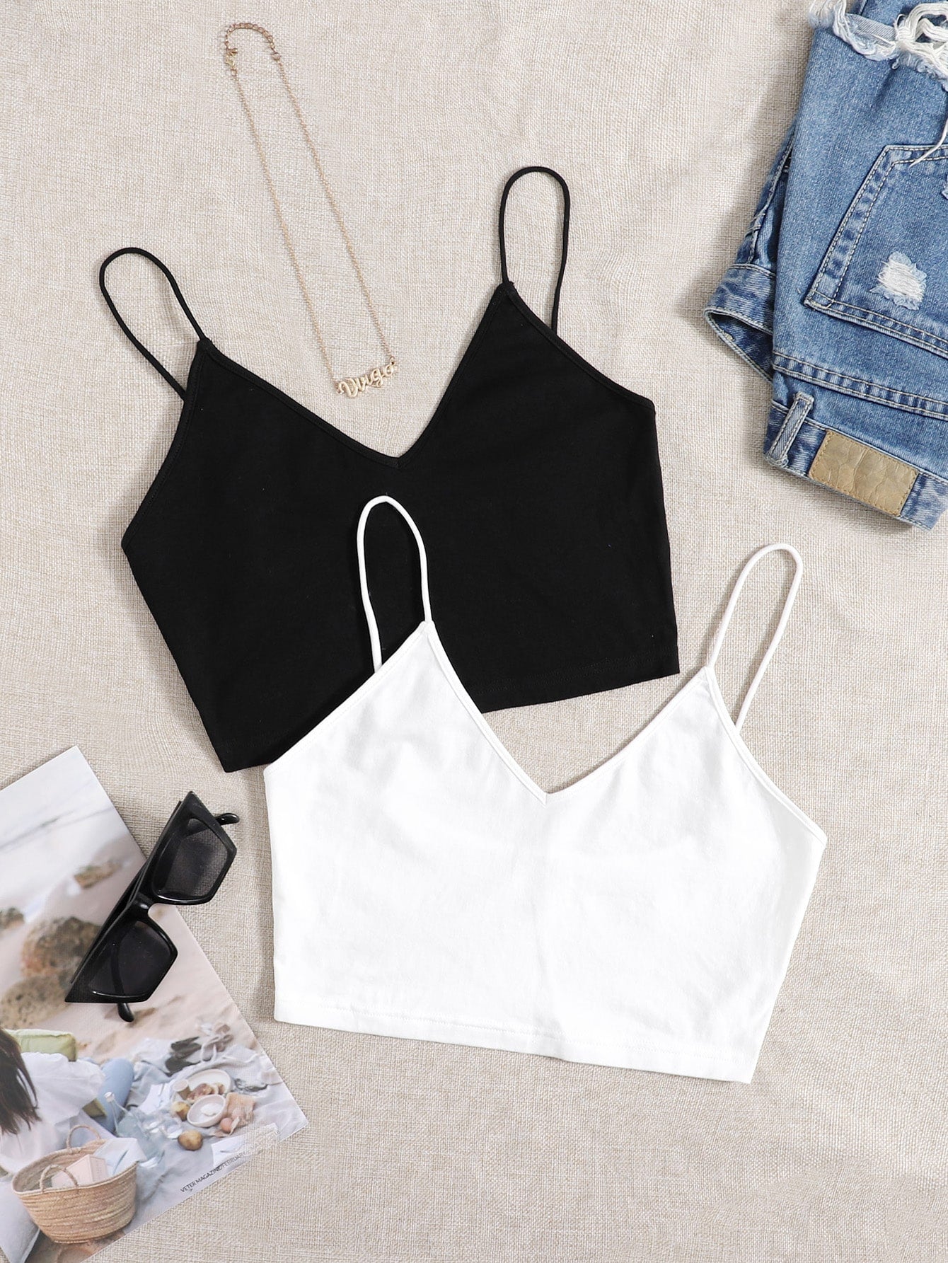 EZwear Plus 2pcs Solid Crop Cami Top
