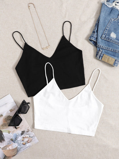 EZwear Plus 2pcs Solid Crop Cami Top