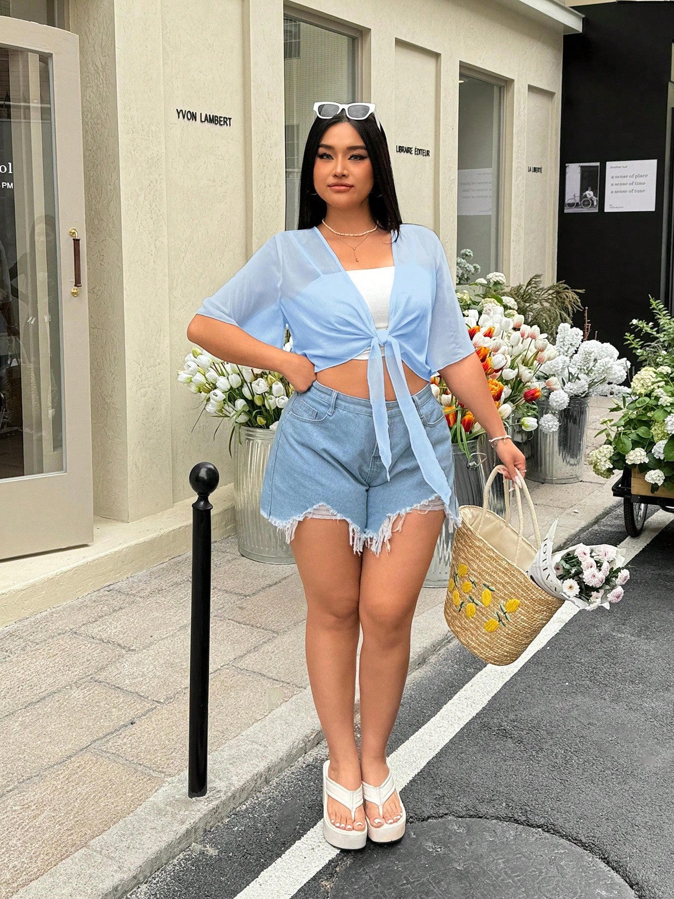 EZwear Plus Size Light Blue Sheer Summer Holiday Jacket, Spring/Summer