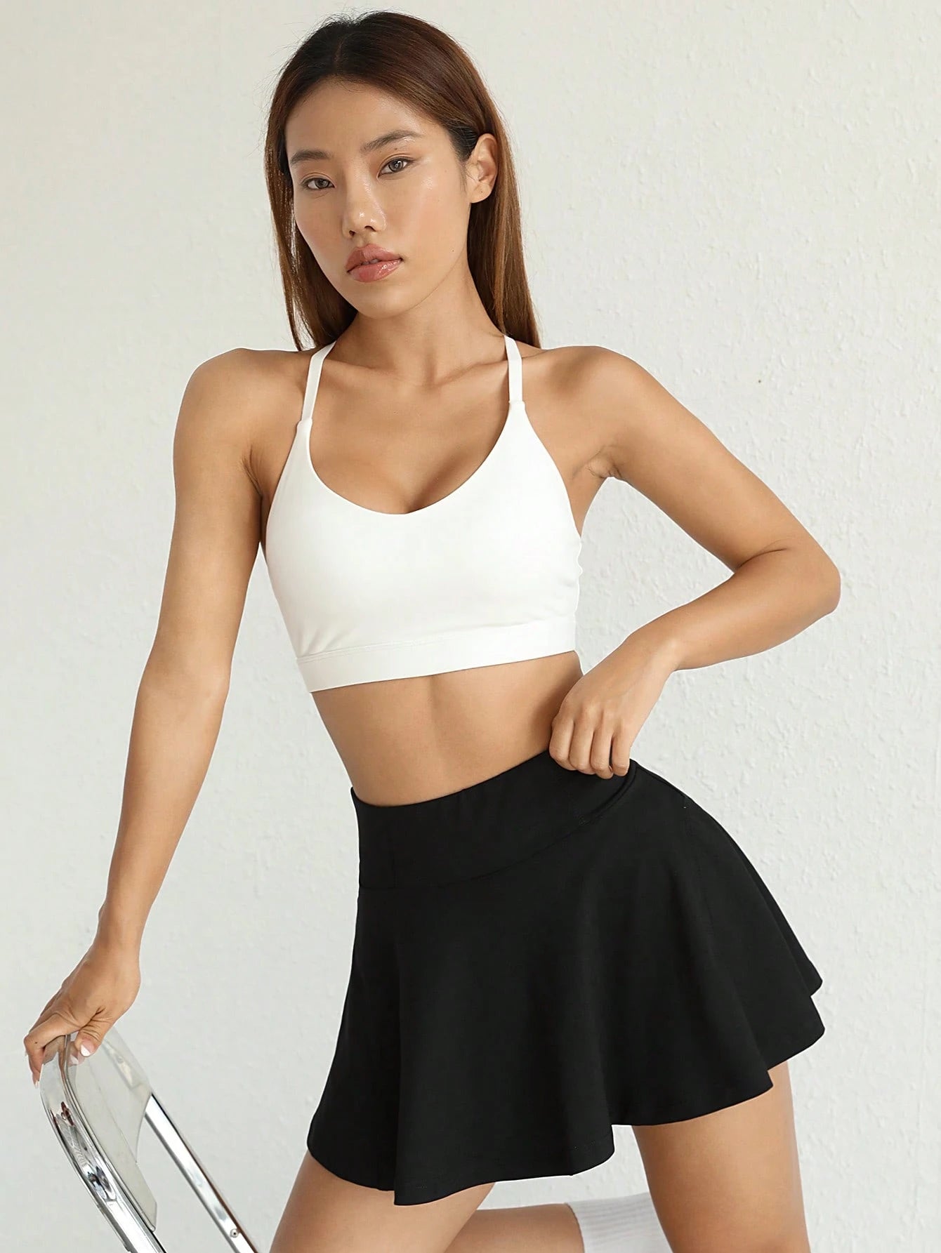 EZwear Solid Wideband Waist Skirt With Phone Pocket