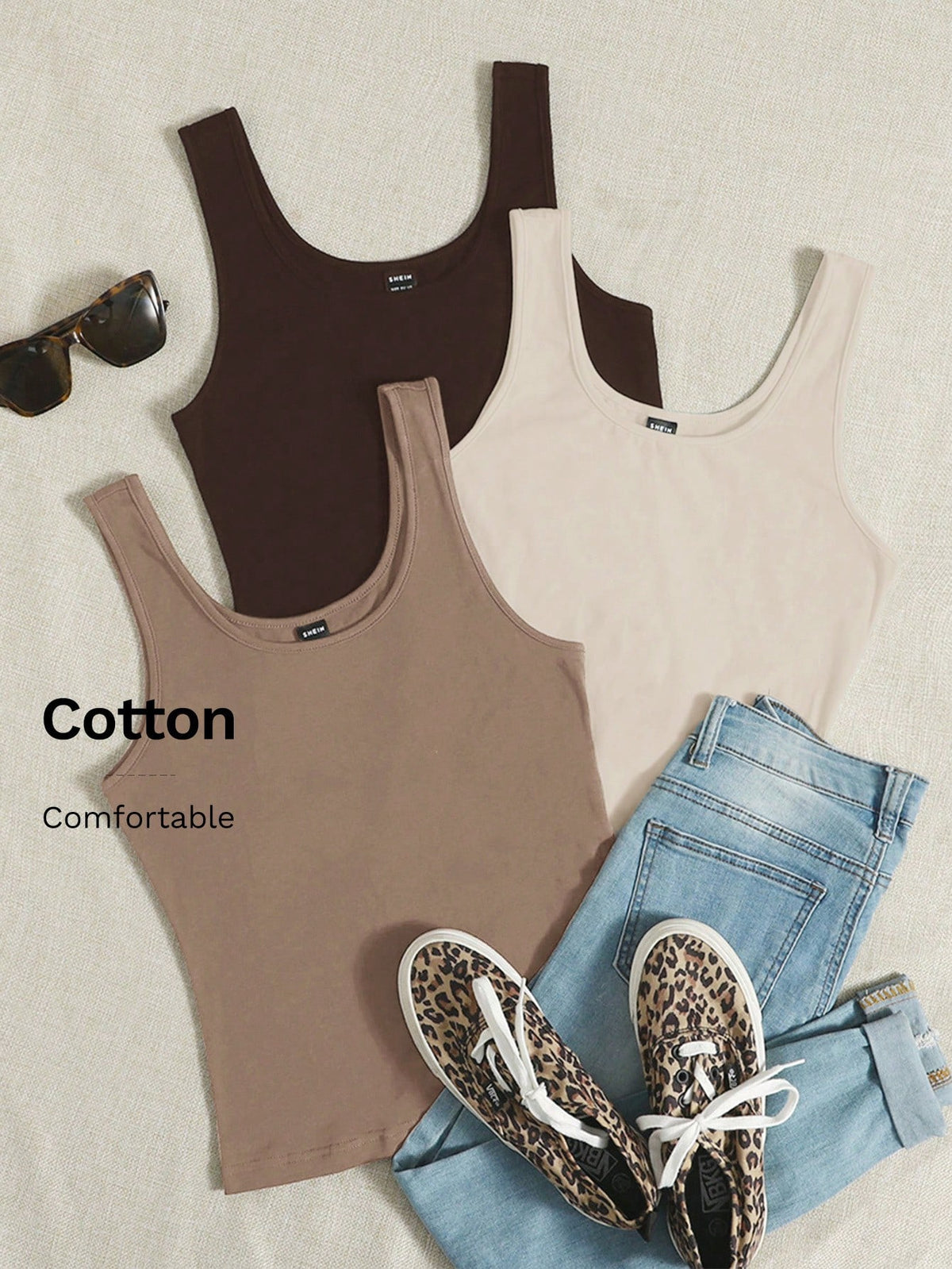 EZwear Summer Outfits 3pcs Solid Tank Top Women's Vest Tops Basic For Women Cotton Yoga Tanktops Knitted Ribbed Plain Latest New Arrivals Basics Clothes