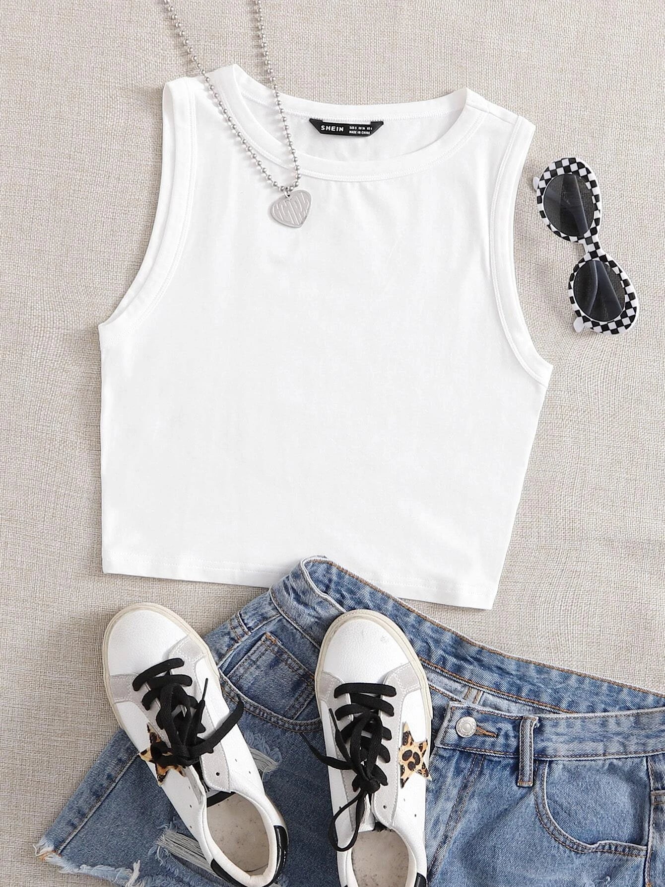 EZwear Summer Outfits Solid Round Neck Casual Tank Top