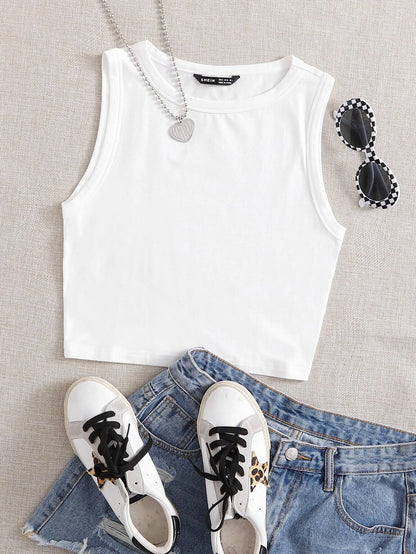 EZwear Summer Outfits Solid Round Neck Casual Tank Top